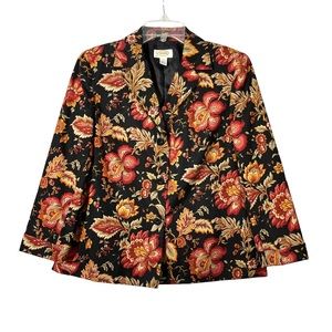 Vintage 90s Talbots Floral Black Button Up Cotton Blazer Jacket Small Petite